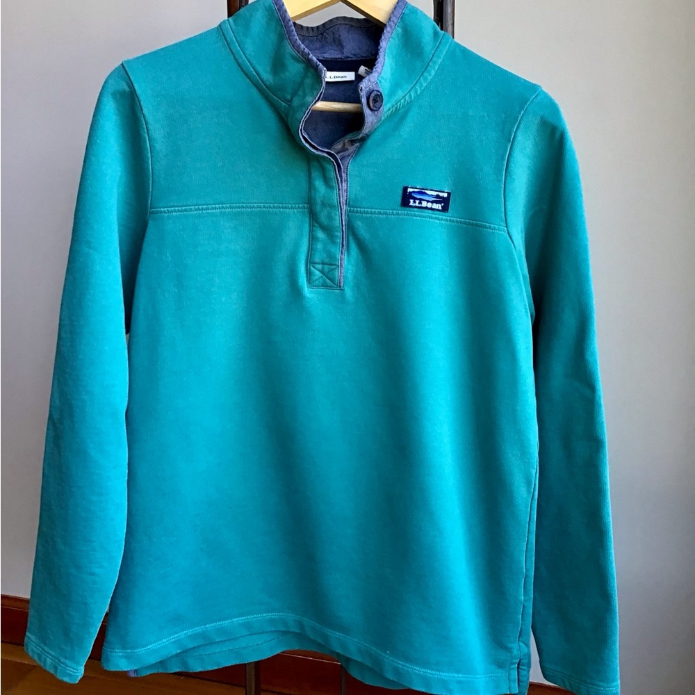 LL Bean Cotton Henley Rugby Pullover Shirt Sweatshirt‎ Chambray Collar